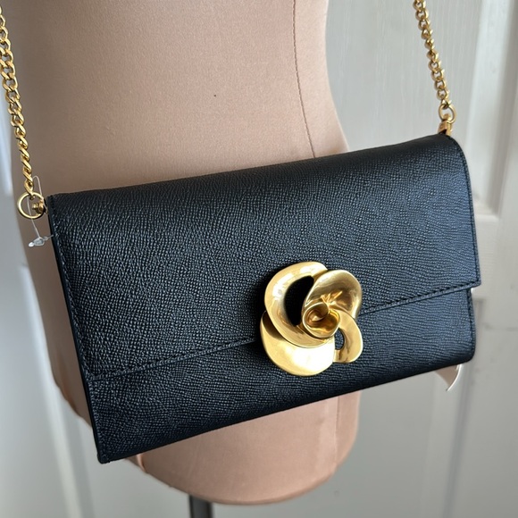 Ted Baker London Kira Rose Clutch Brushed Gold Black Leather Shoulder Handbag - Picture 15 of 16